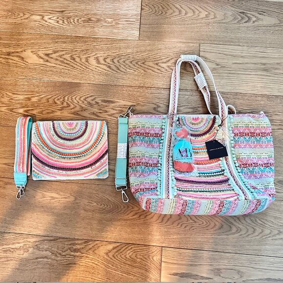 New w/ Tags America & Beyond Embellished Hand Beaded Tote...